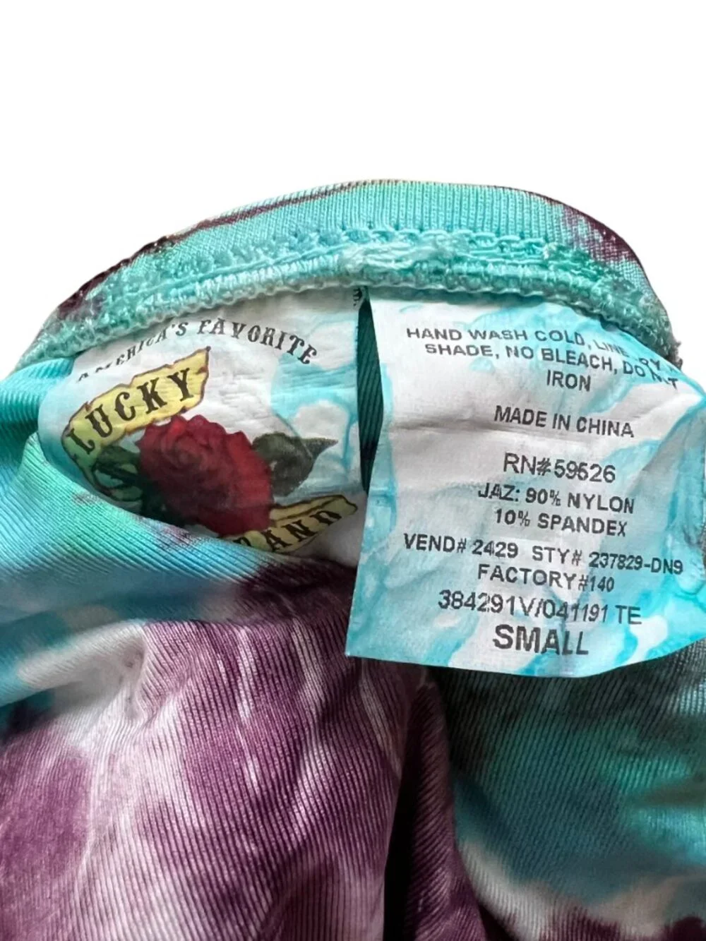 Lucky Brand bikini bottoms blue purple tie dye Small side tie peace signs swim